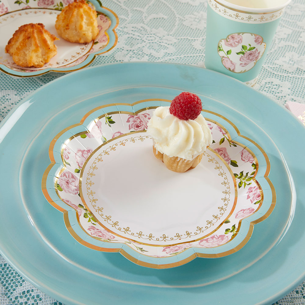 Tea Time Whimsy 9 in. Premium Paper Plates - Pink (Set of 16)