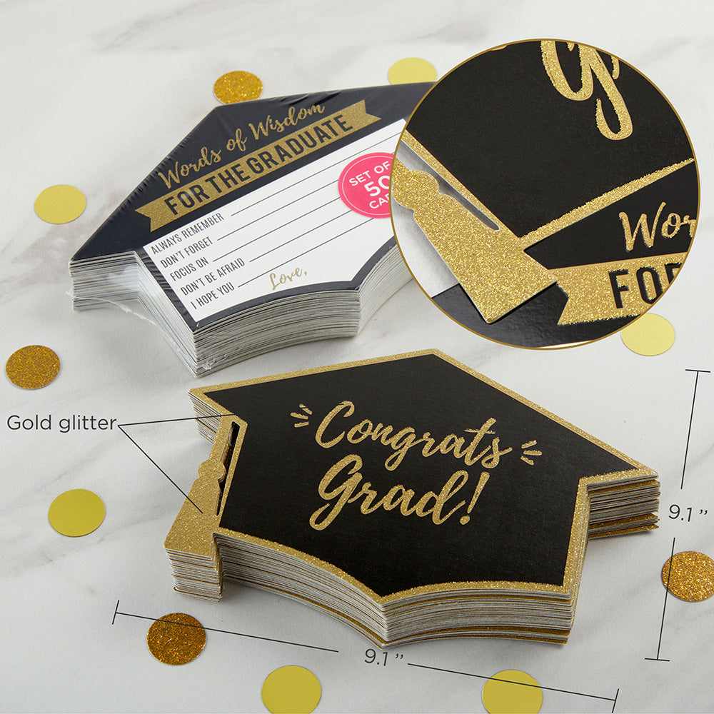 Graduation Advice Card - Gold Glitter Cap Shape (Set of 50)