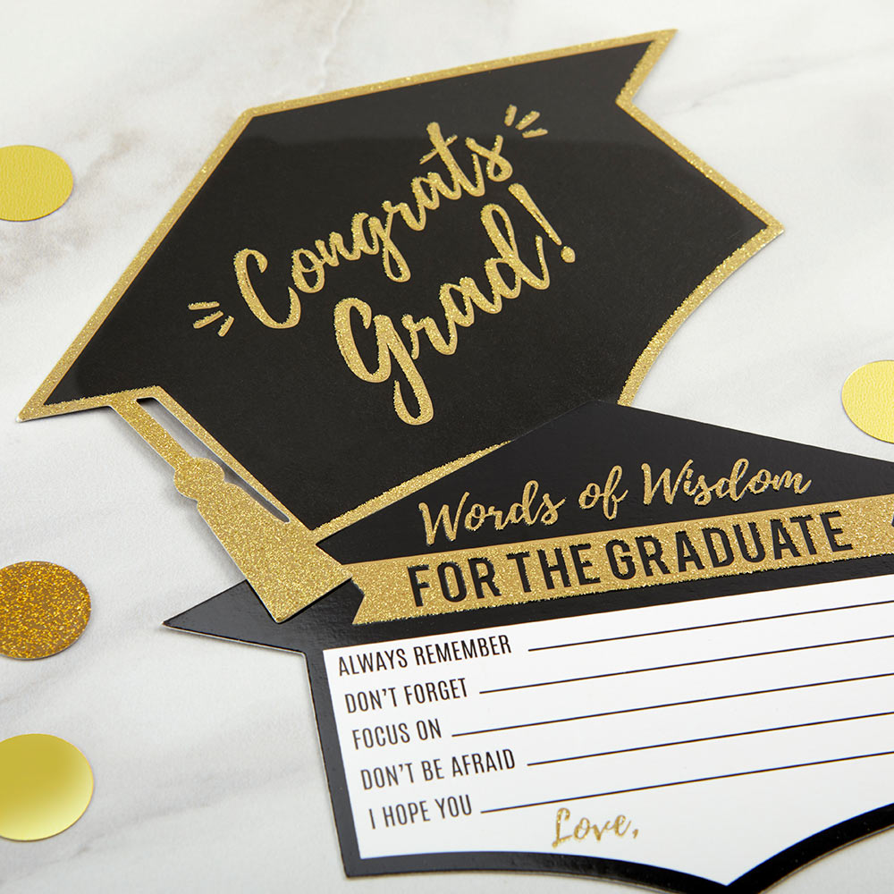 Graduation Advice Card - Gold Glitter Cap Shape (Set of 50)