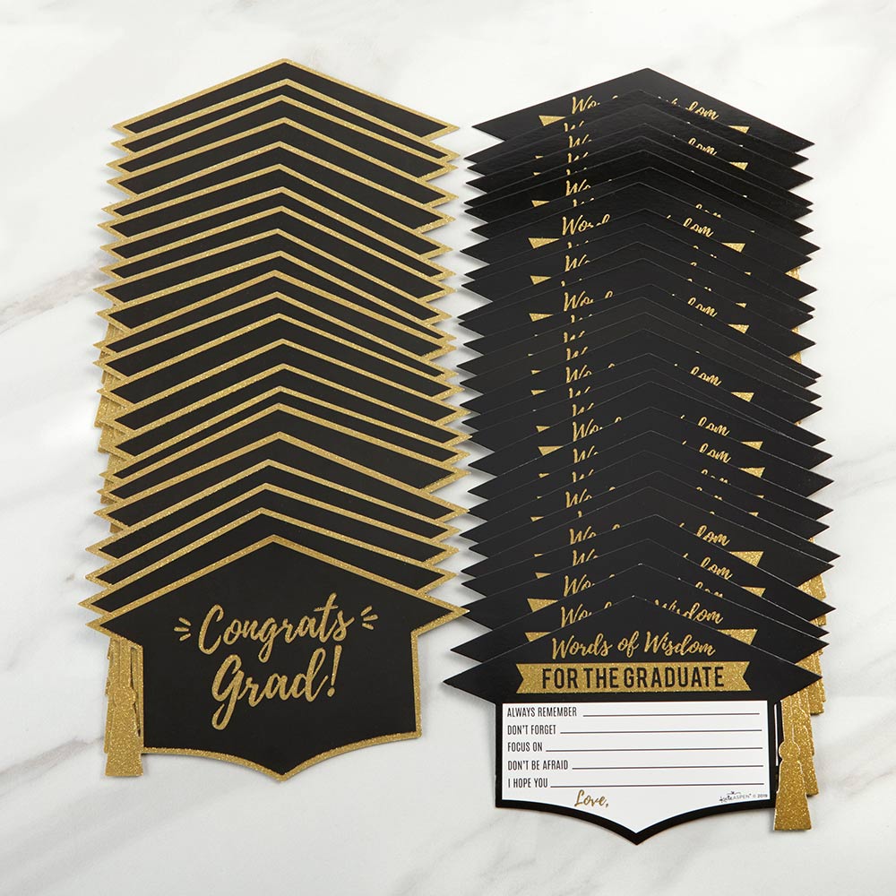 Graduation Advice Card - Gold Glitter Cap Shape (Set of 50)