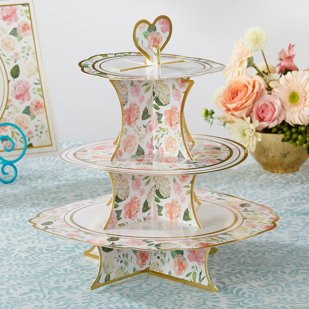Floral 3-Tier Collapsile cardstock Cupcake Stand