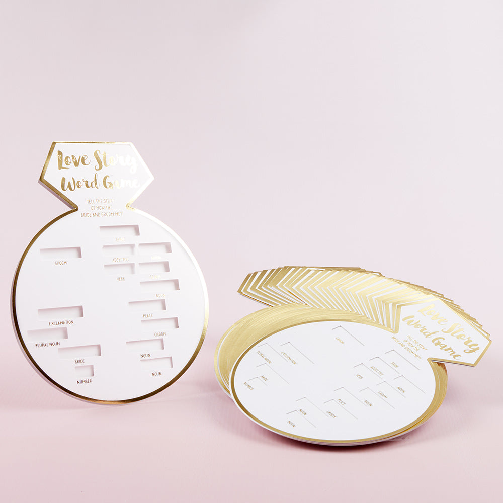 White Bridal Shower Game Card with Gold Foil - Ring Shape (Set of 30)