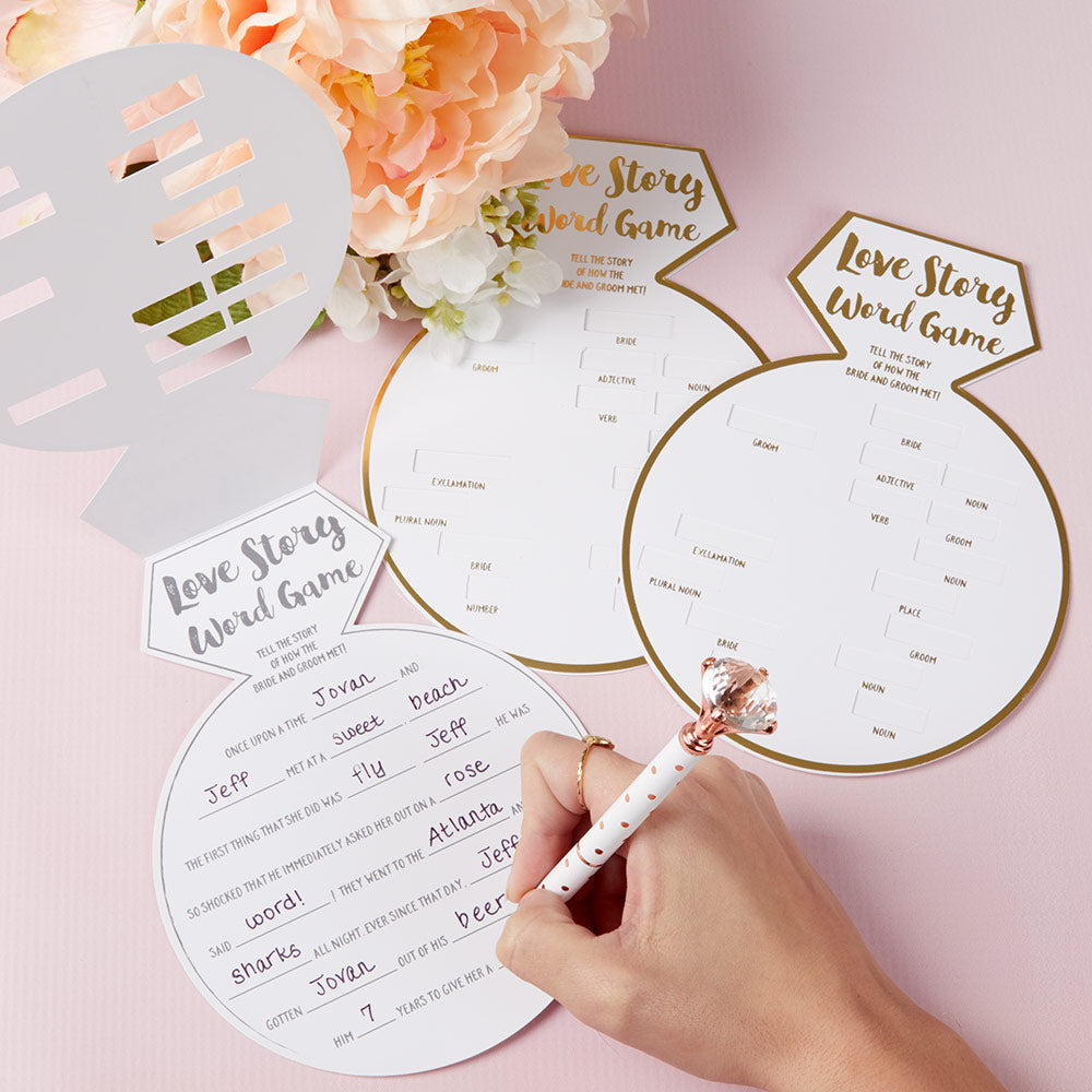 White Bridal Shower Game Card with Gold Foil - Ring Shape (Set of 30)