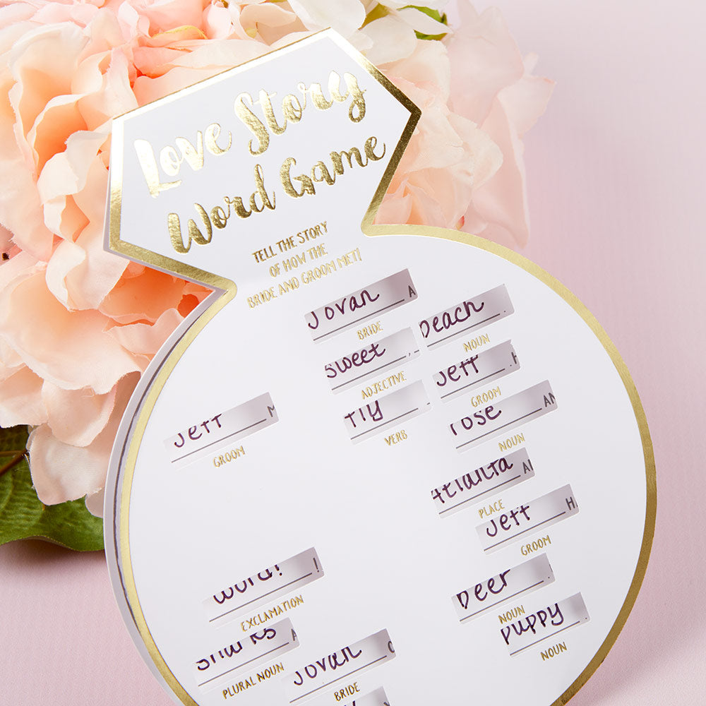 White Bridal Shower Game Card with Gold Foil - Ring Shape (Set of 30)