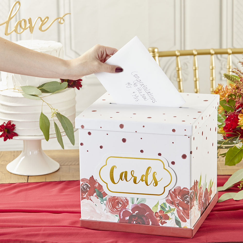 Burgundy Blush Floral Collapsible Card Box Main Image, Kate Aspen | Card Box