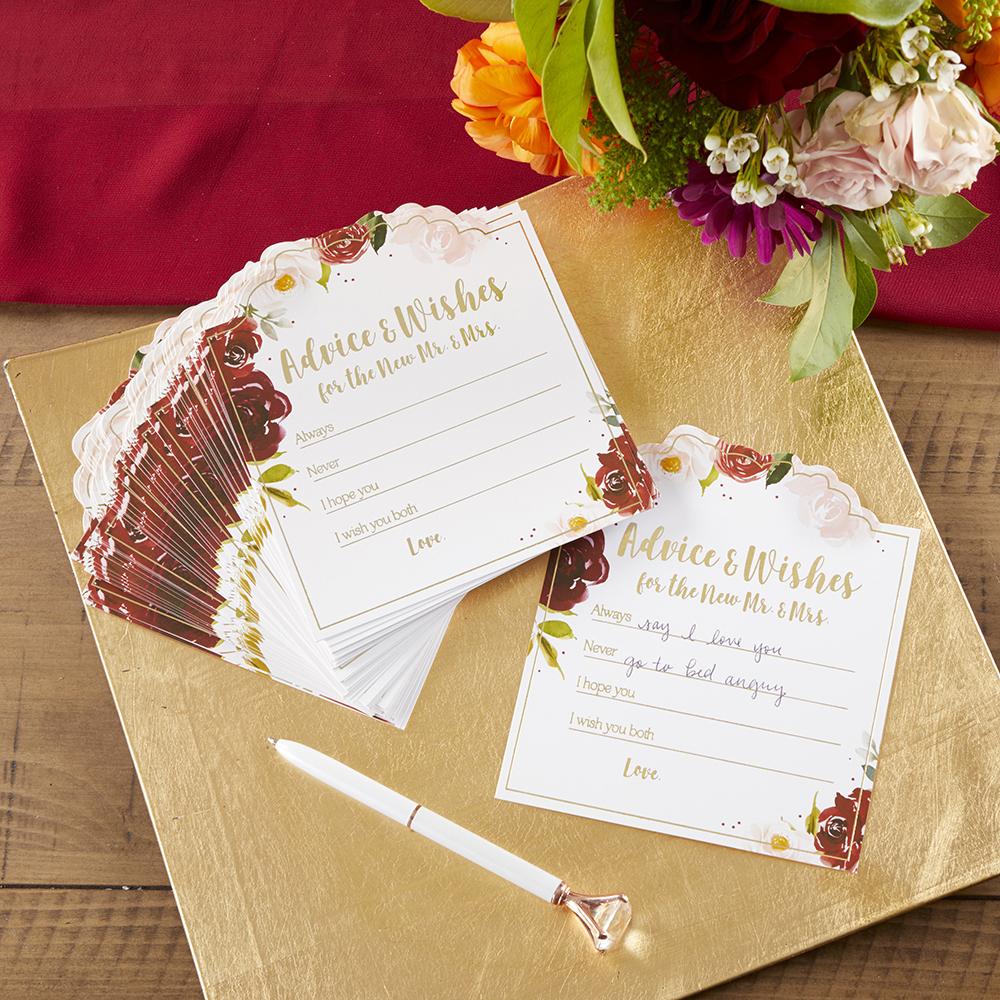 Burgundy Blush Floral Wedding Advice Card (Set of 50) Alternate Image 5, Kate Aspen | Games and Advice Cards