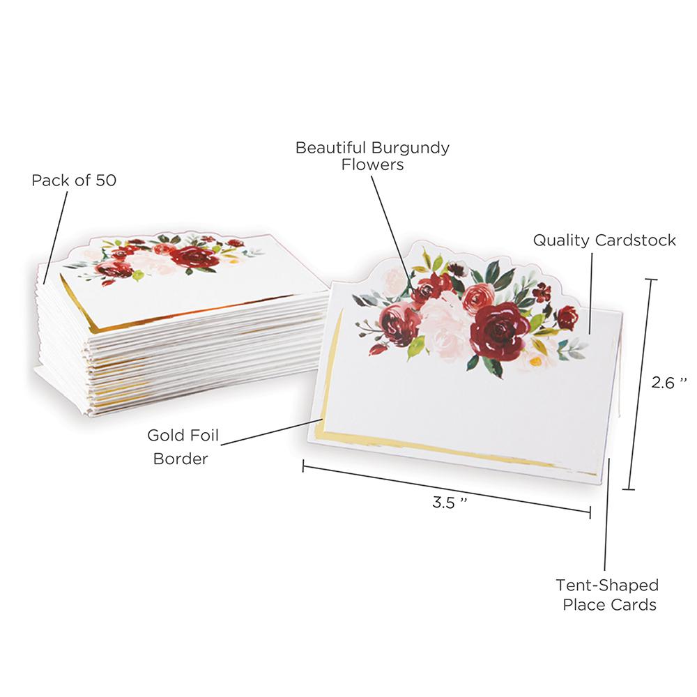 Burgundy Blush Floral Tent Place Card (Set of 50) Alternate Image 6, Kate Aspen | Place Card Holders & Frames