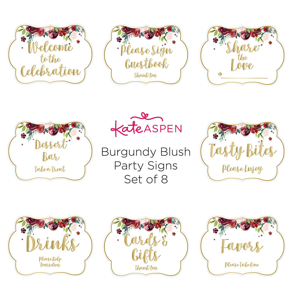 Burgundy Blush Floral Party Décor Sign Kit (Set of 8) Alternate Image 4, Kate Aspen | Banners & Signs