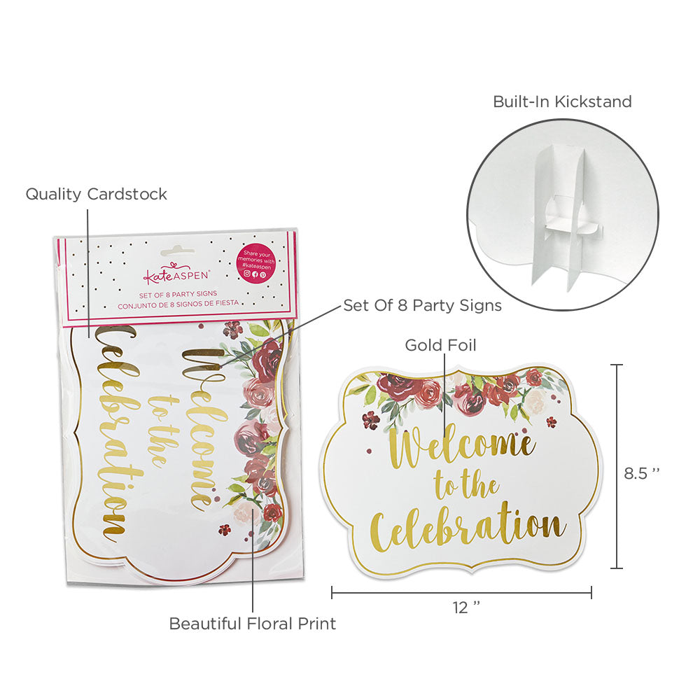 Burgundy Blush Floral Party Décor Sign Kit (Set of 8) Alternate Image 6, Kate Aspen | Banners & Signs