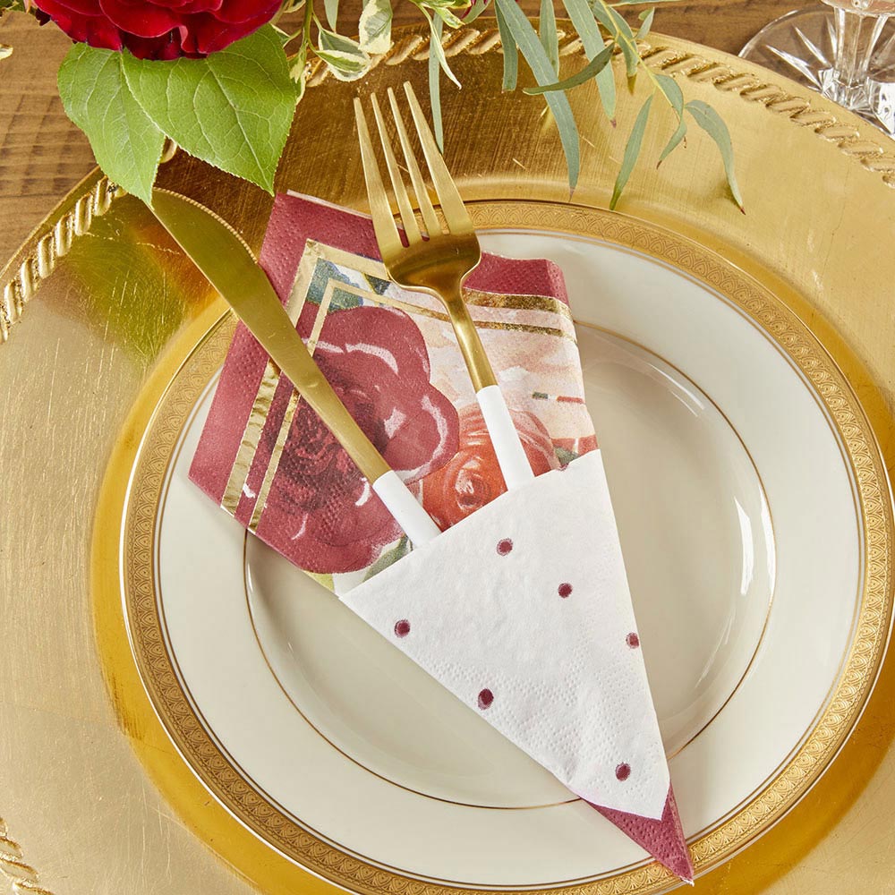 Burgundy Blush Floral 2 Ply Paper Napkins (Set of 30) Alternate Image 2, Kate Aspen | Reception Decor