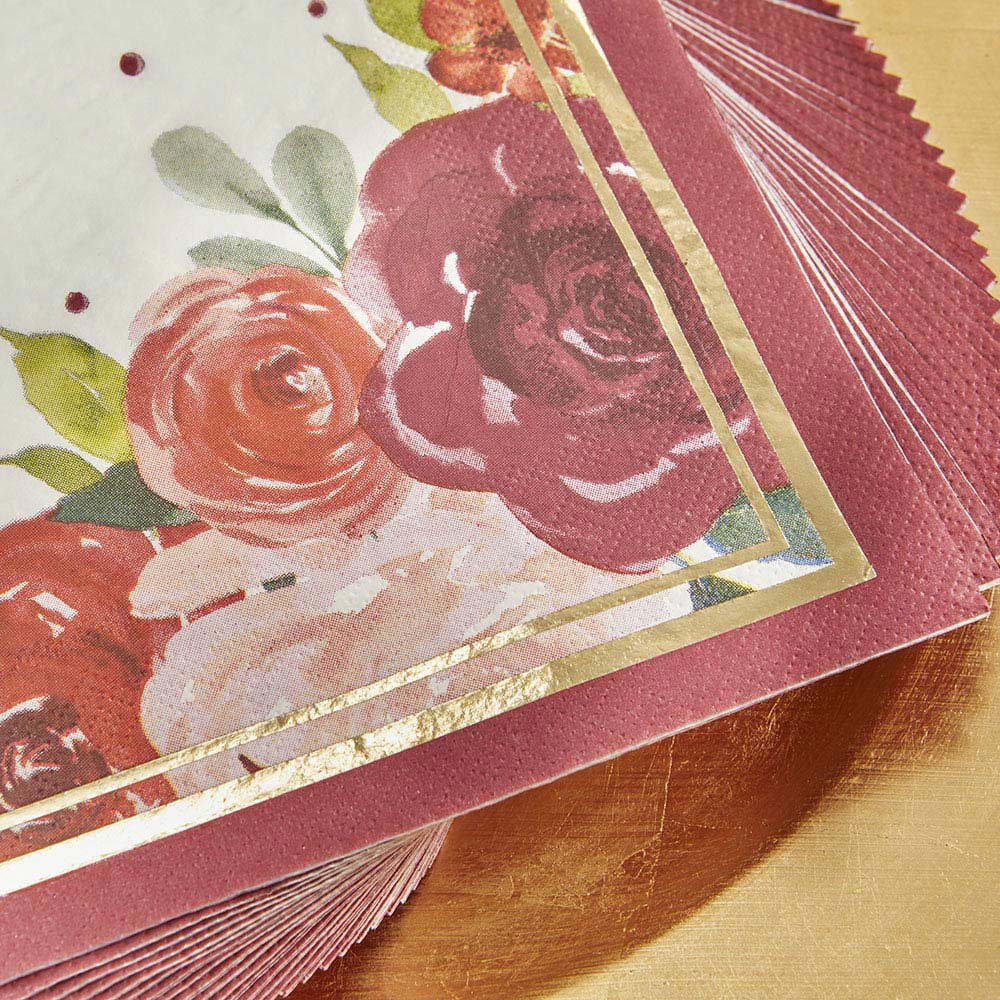 Burgundy Blush Floral 2 Ply Paper Napkins (Set of 30) Alternate Image 3, Kate Aspen | Reception Decor