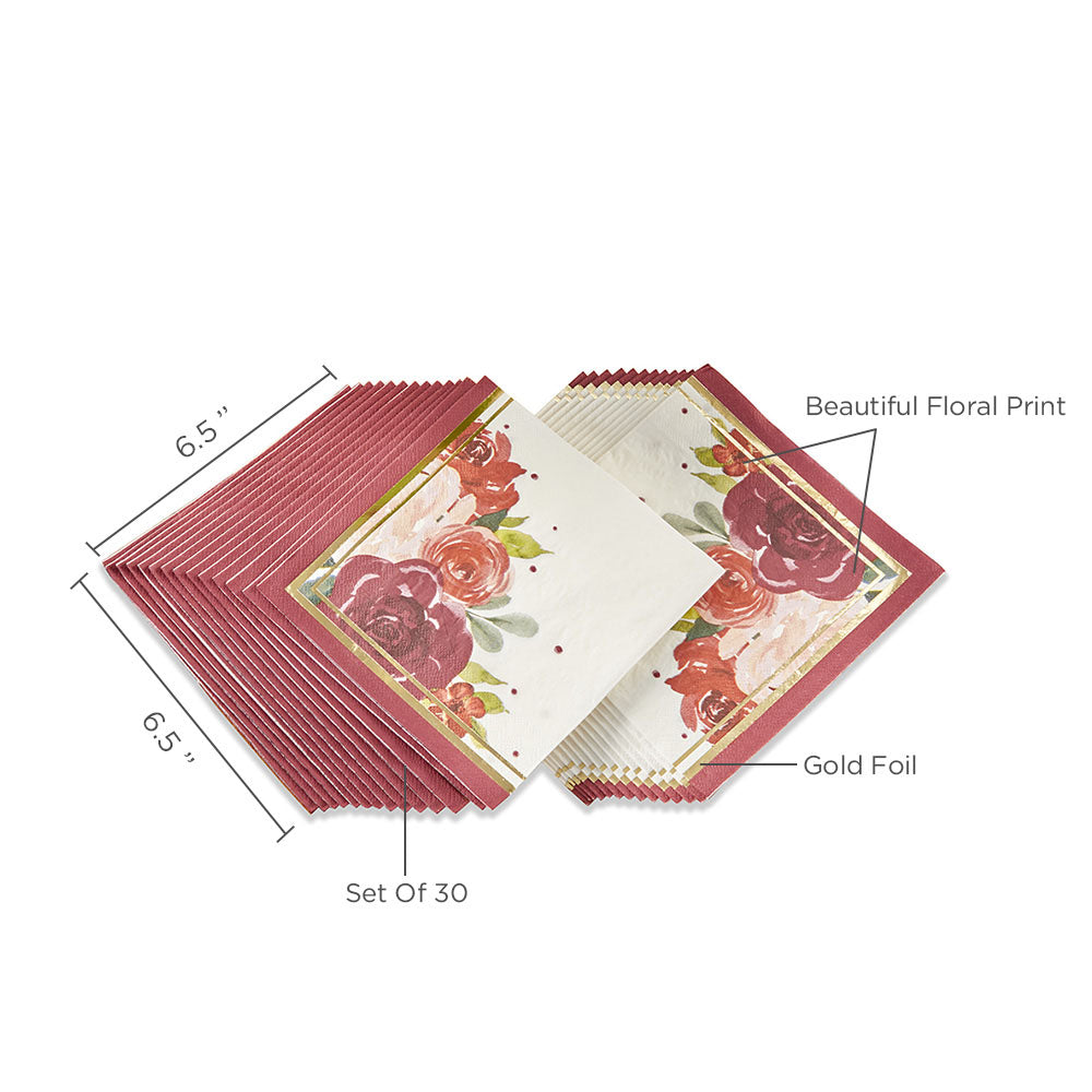 Burgundy Blush Floral 2 Ply Paper Napkins (Set of 30) Alternate Image 6, Kate Aspen | Reception Decor