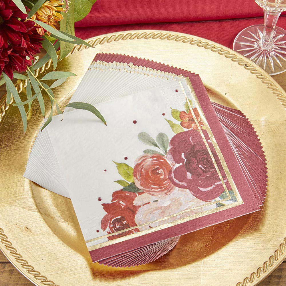 Burgundy Blush Floral 2 Ply Paper Napkins (Set of 30) Alternate Image 7, Kate Aspen | Reception Decor