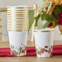 Thumbnail for Burgundy Blush Floral 8 oz. Paper Cups (Set of 16)