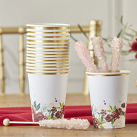 Thumbnail for Burgundy Blush Floral 8 oz. Paper Cups (Set of 16)