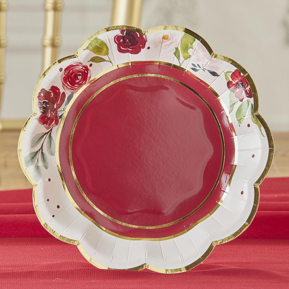 Burgundy Blush Floral 7 in. Premium Paper Plates (Set of 16) Alternate Image 5, Kate Aspen | Paper Plate