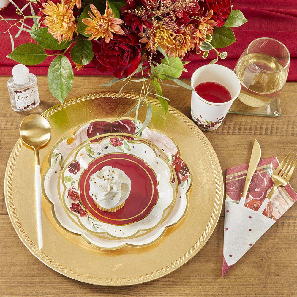 Kate Aspen 7.0 x 7.0 x 0.5 in. Blush Floral Premium Paper Plates, Burgundy - Set of 16