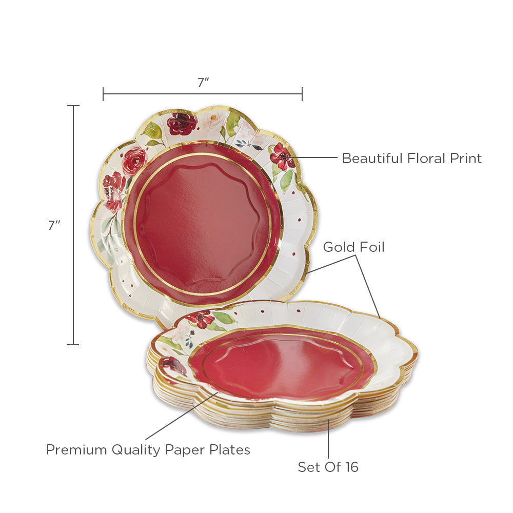Burgundy Blush Floral 7 in. Premium Paper Plates (Set of 16) Alternate Image 3, Kate Aspen | Paper Plate