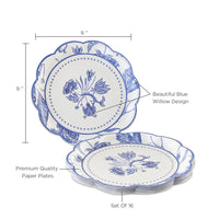 Blue Willow 9 in. Premium Paper Plates (Set of 16) Alternate Image 5, Kate Aspen | Paper Plate