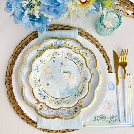 Elephant Baby Shower 7 in. Premium Paper Plates - Blue (Set of 16) Main Image, Kate Aspen | Paper Plate