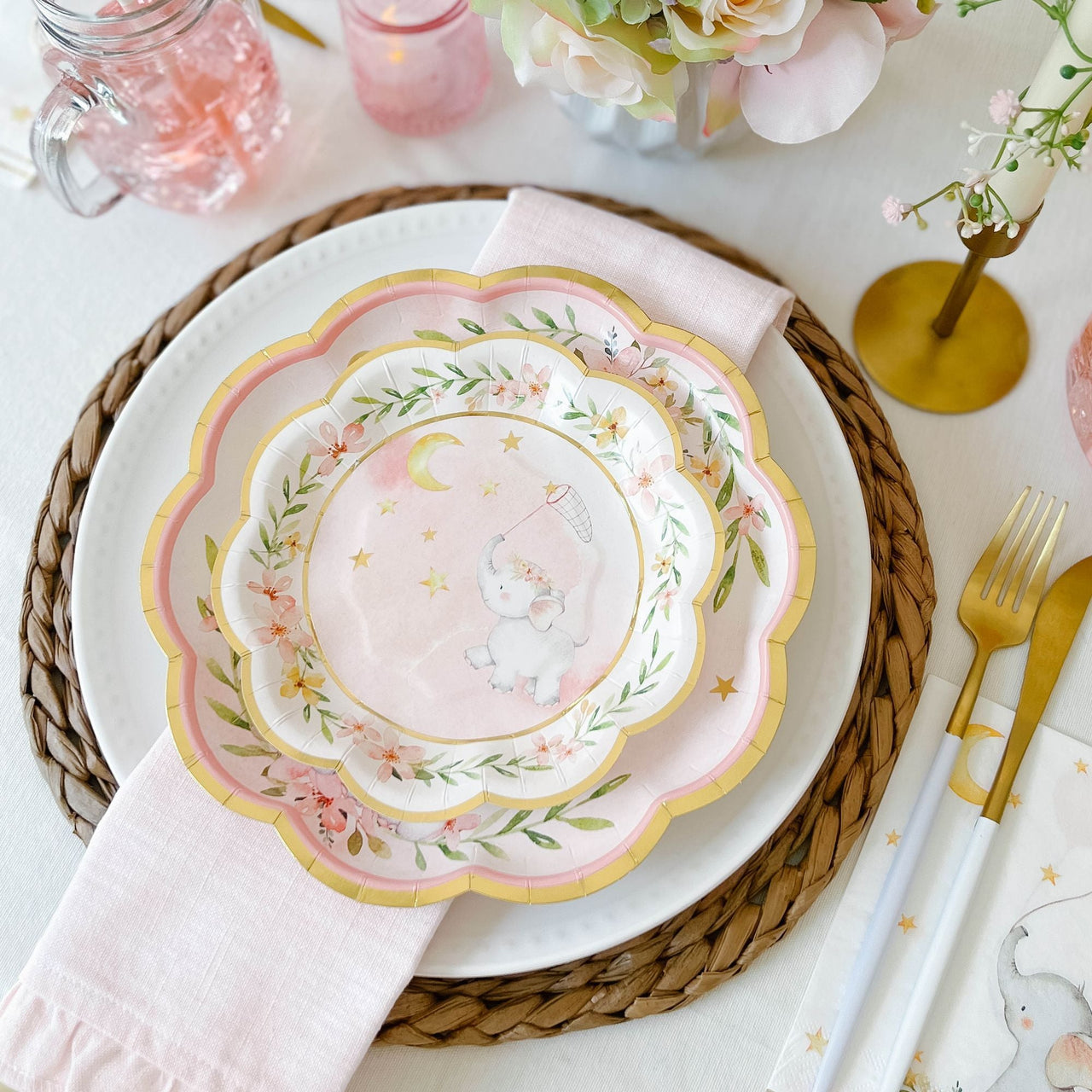 Amscan Shower With Love Baby Girl Round Plates - 7 Inch Pink & Purple Baby Shower Party Tableware