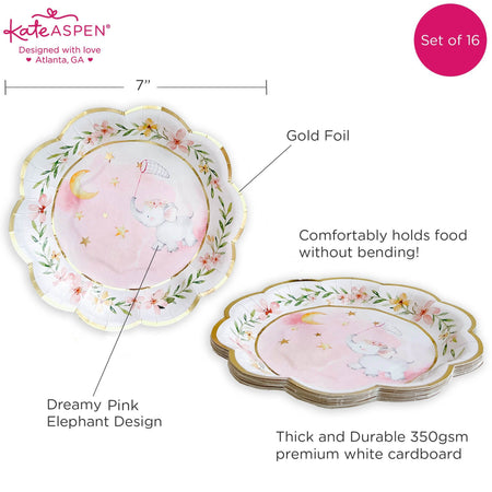 Elephant Baby Shower 62 Piece Party Tableware Set - Pink (16 Guests) Alternate Image 2, Kate Aspen | Tableware