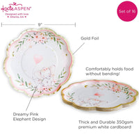 Elephant Baby Shower 9 in. Premium Paper Plates - Pink (Set of 16) Alternate Image 6, Kate Aspen | Paper Plate