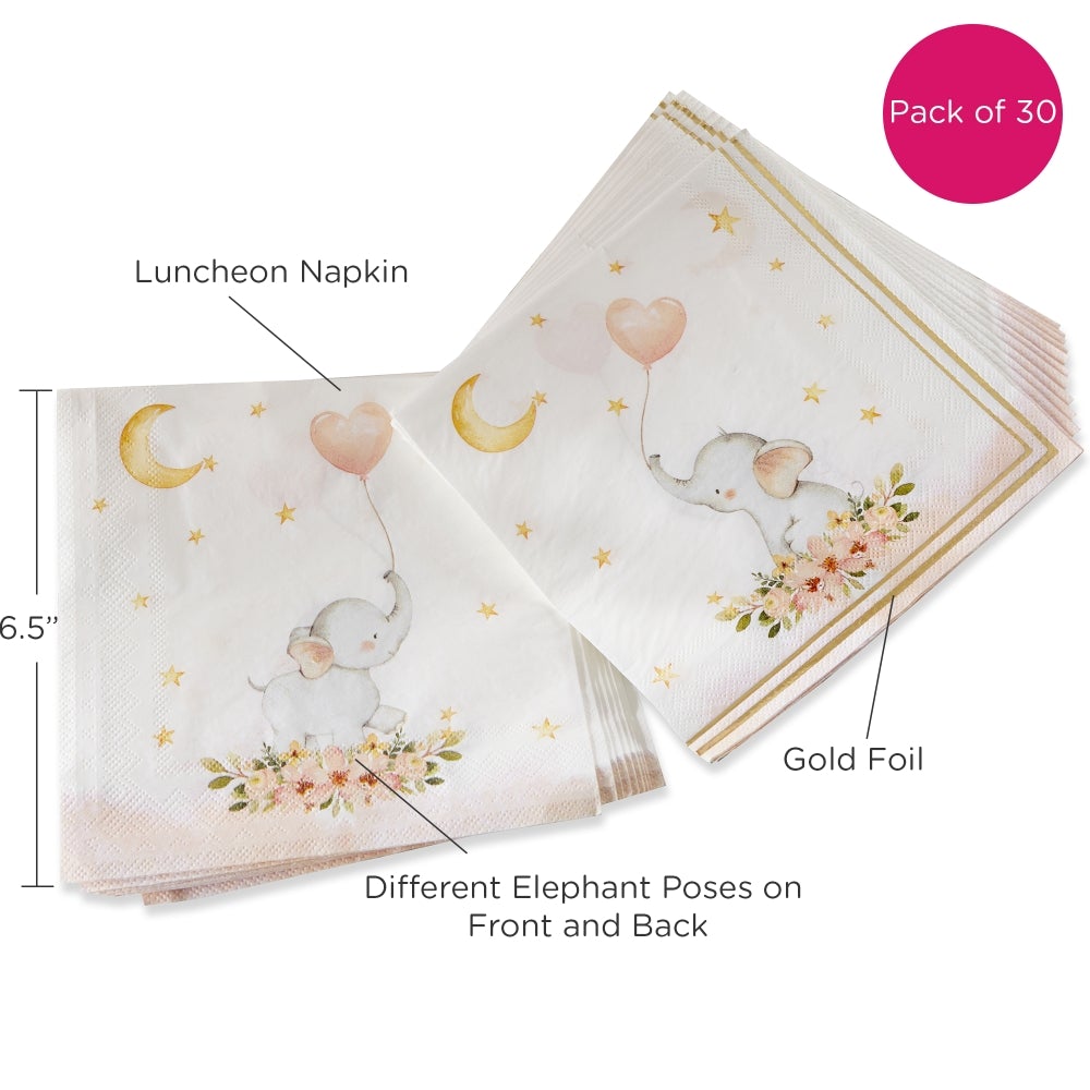 Elephant Baby Shower 2 Ply Paper Napkins - Pink (Set of 30) Alternate Image 6, Kate Aspen | Napkin