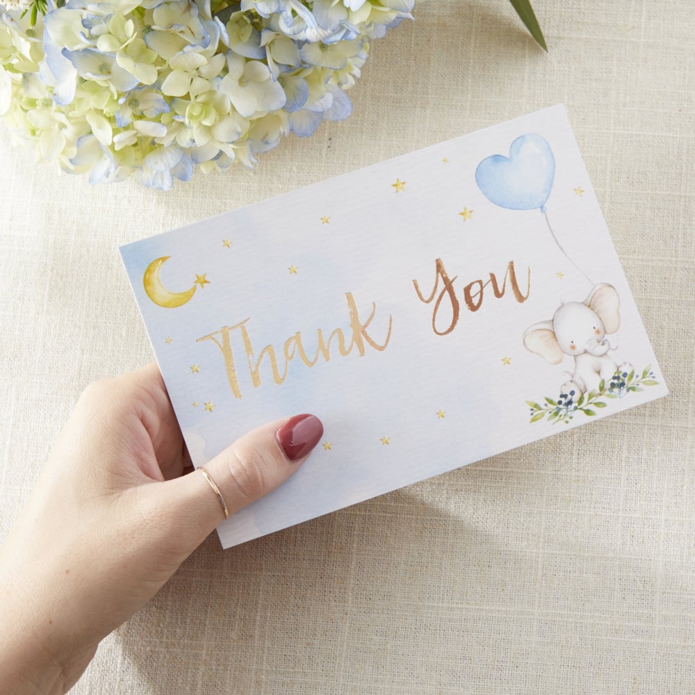 Elephant Baby Shower Invitation & Thank You Card Bundle - Blue (Set of 25) Alternate Image 7, Kate Aspen | Invitation/Thank You Cards