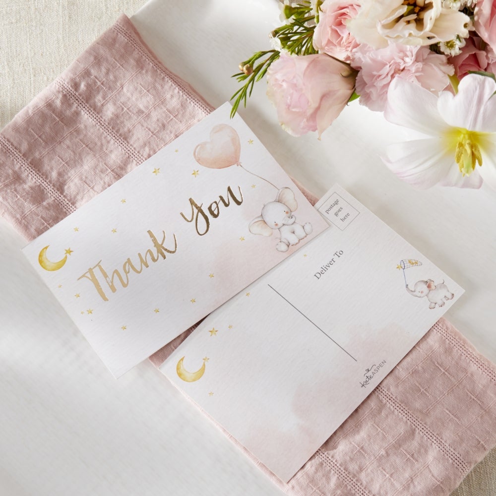 Elephant Baby Shower Invitation & Thank You Card Bundle - Pink (Set of 25) Alternate Image 3, Kate Aspen | Invitation/Thank You Cards