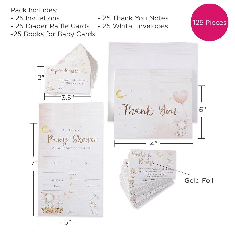 Elephant Baby Shower Invitation & Thank You Card Bundle - Pink (Set of 25) Alternate Image 6, Kate Aspen | Invitation/Thank You Cards