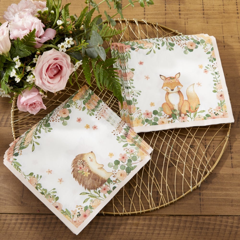 Woodland Baby 2 Ply Paper Napkins - Pink (Set of 30) Main Image, Kate Aspen | Napkin