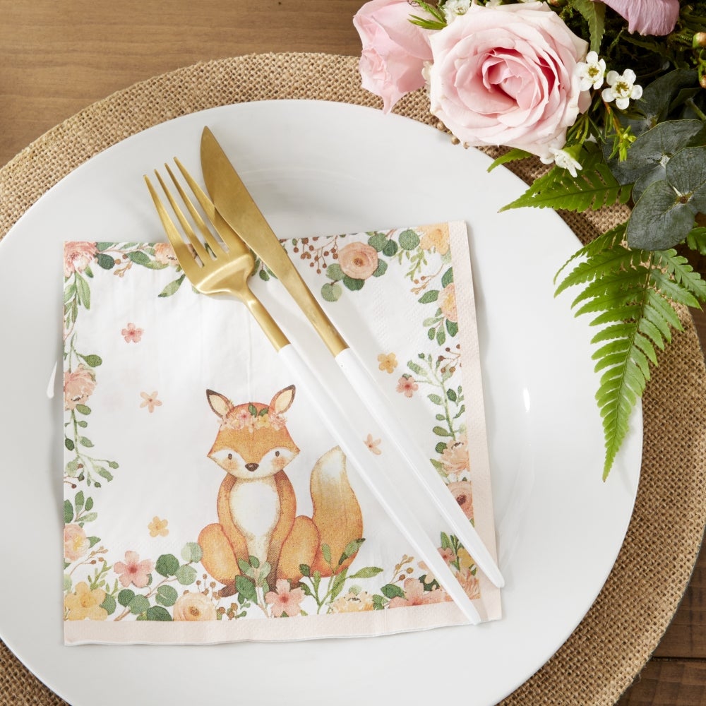 Woodland Baby 2 Ply Paper Napkins - Pink (Set of 30) Alternate Image 2, Kate Aspen | Napkin