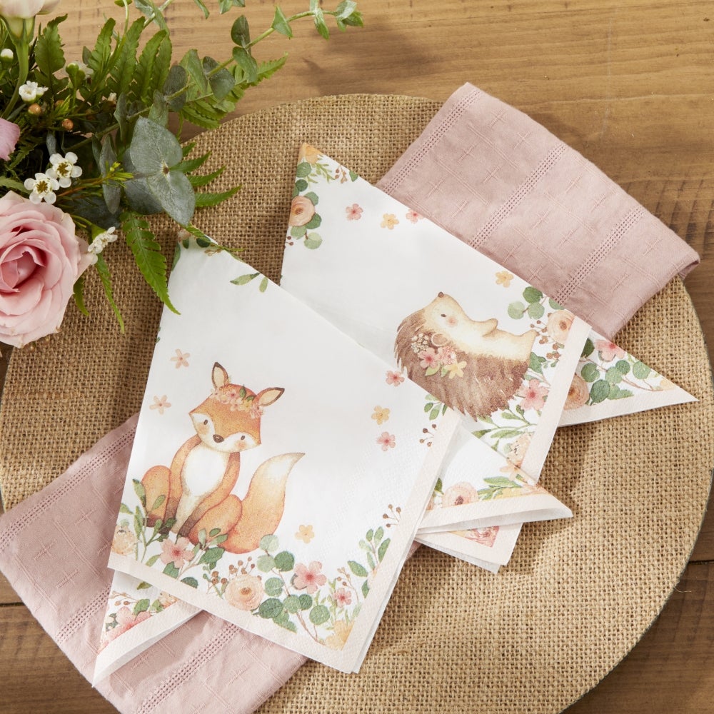 Woodland Baby 2 Ply Paper Napkins - Pink (Set of 30) Alternate Image 3, Kate Aspen | Napkin