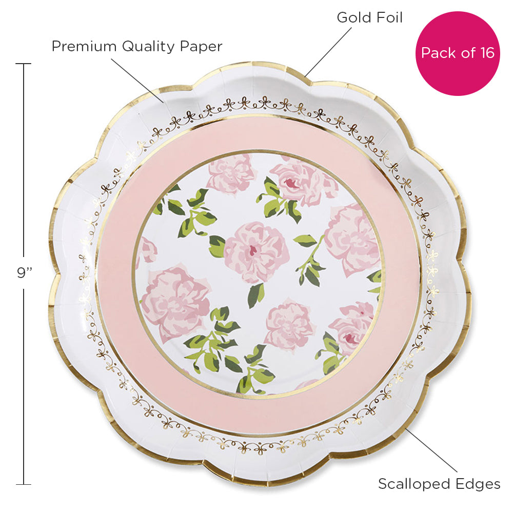 Tea Time Whimsy 9 in. Premium Paper Plates - Pink (Set of 16)