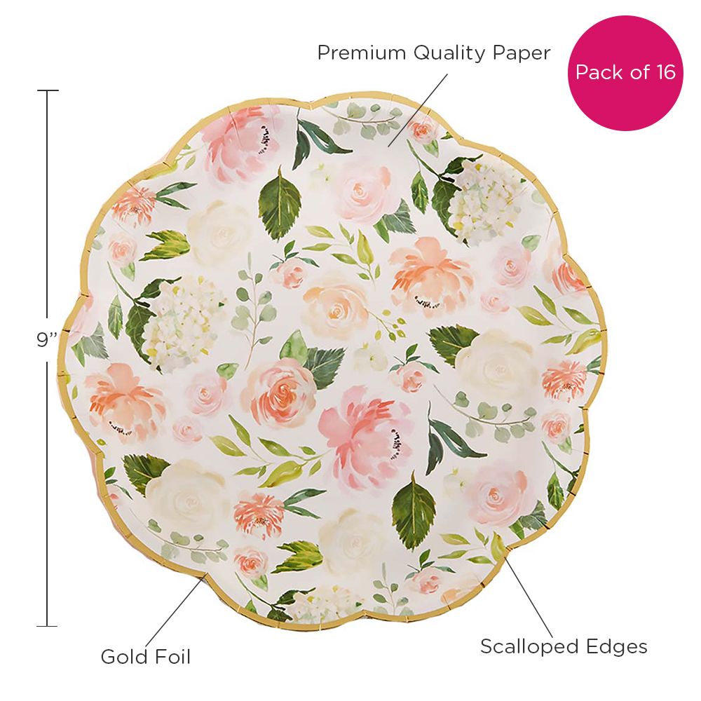 Kate Aspen 32 Pcs Botanical Garden Paper Plates, 9 Inch Heavy Duty  Disposable Party Plates, Party Supplies Tableware for Birthday, Wedding,  Bridal