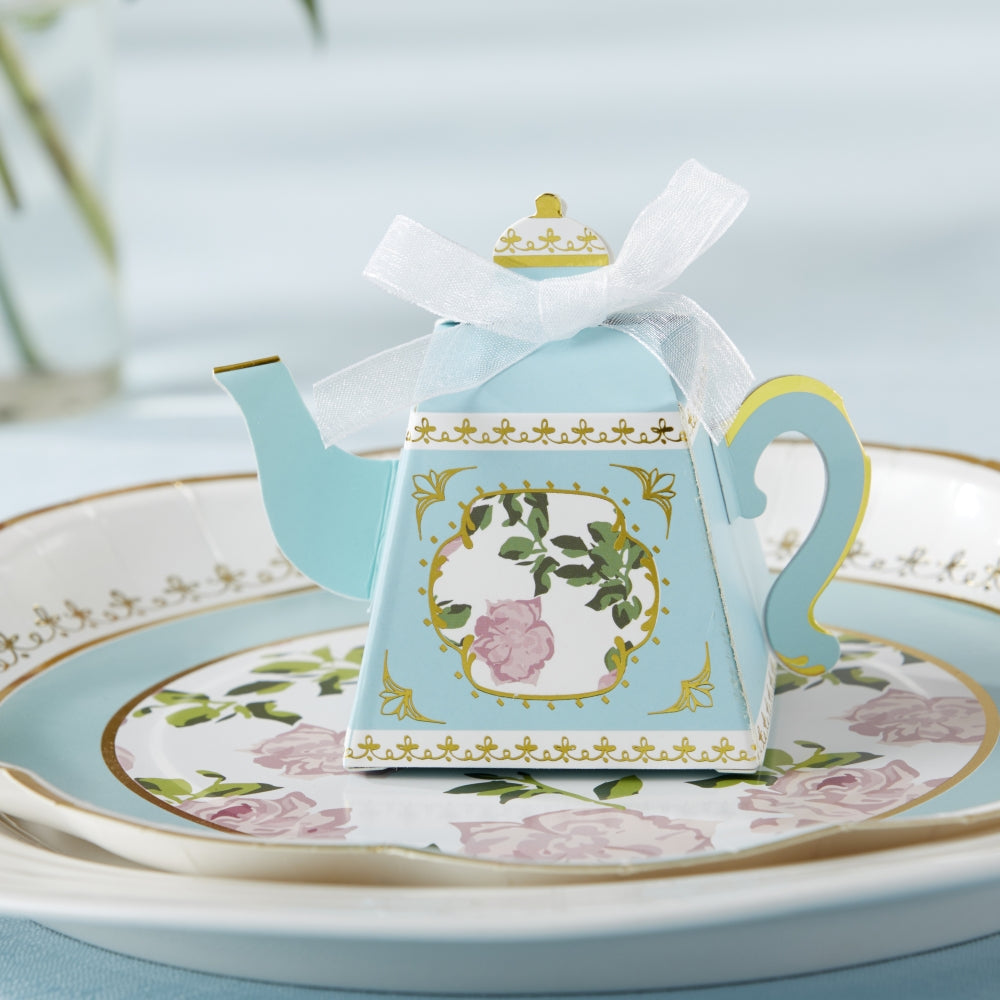 Tea Time Whimsy Teapot Favor Box - Blue (Set of 24) | Kate Aspen