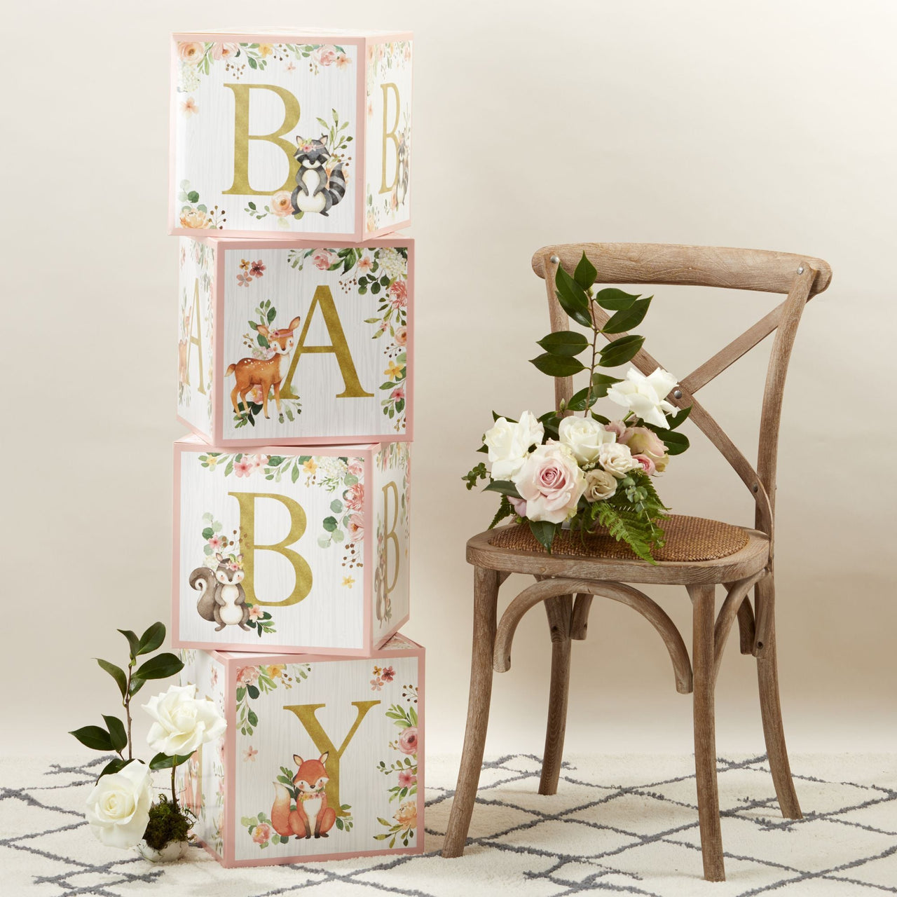 Woodland Baby Block Box - Pink (Set of 4) Main Image, Kate Aspen | Decor Block Box