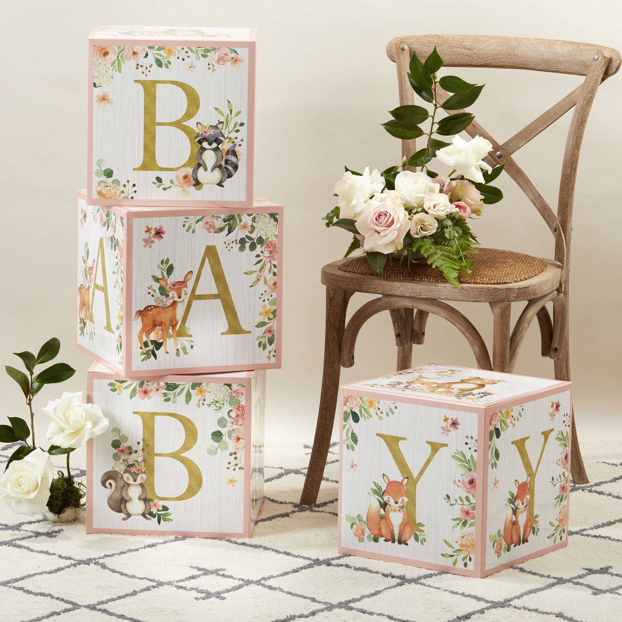 Woodland Baby Block Box - Pink (Set of 4) Alternate Image 3, Kate Aspen | Decor Block Box