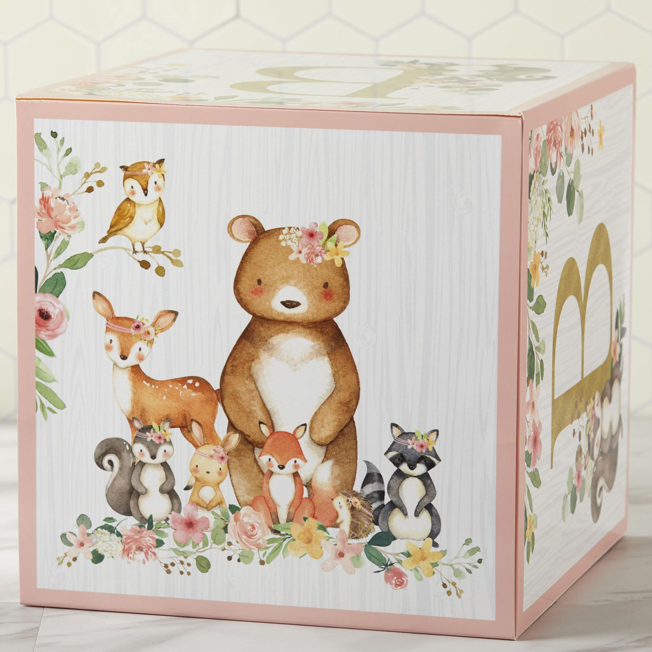 Woodland Baby Block Box - Pink (Set of 4) Alternate Image 4, Kate Aspen | Decor Block Box