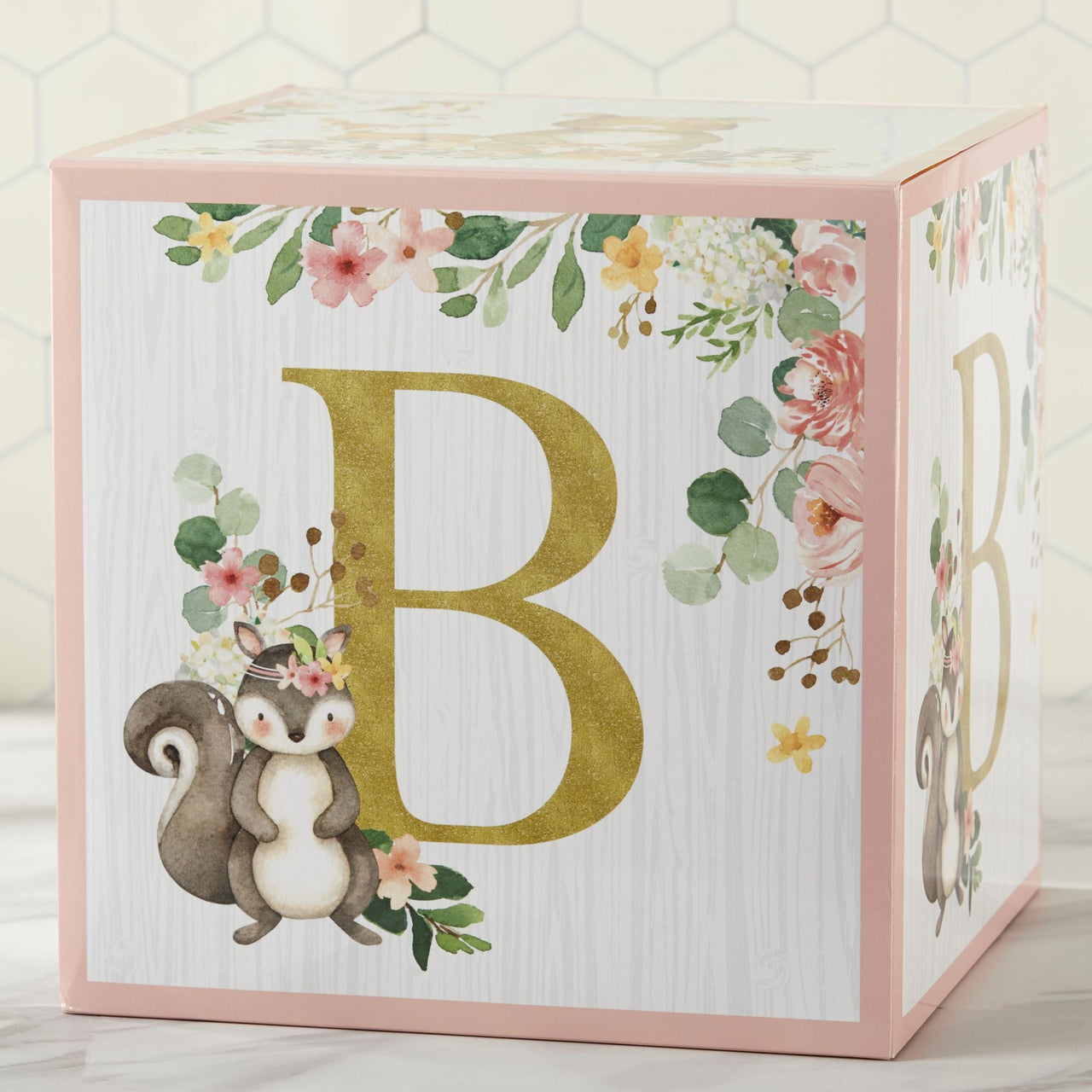 Woodland Baby Block Box - Pink (Set of 4) Alternate Image 5, Kate Aspen | Decor Block Box