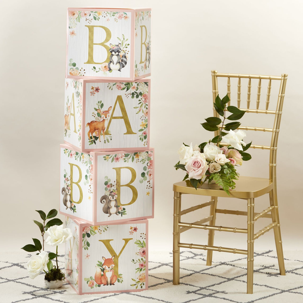 Woodland Baby Block Box - Pink (Set of 4) Alternate Image 7, Kate Aspen | Decor Block Box