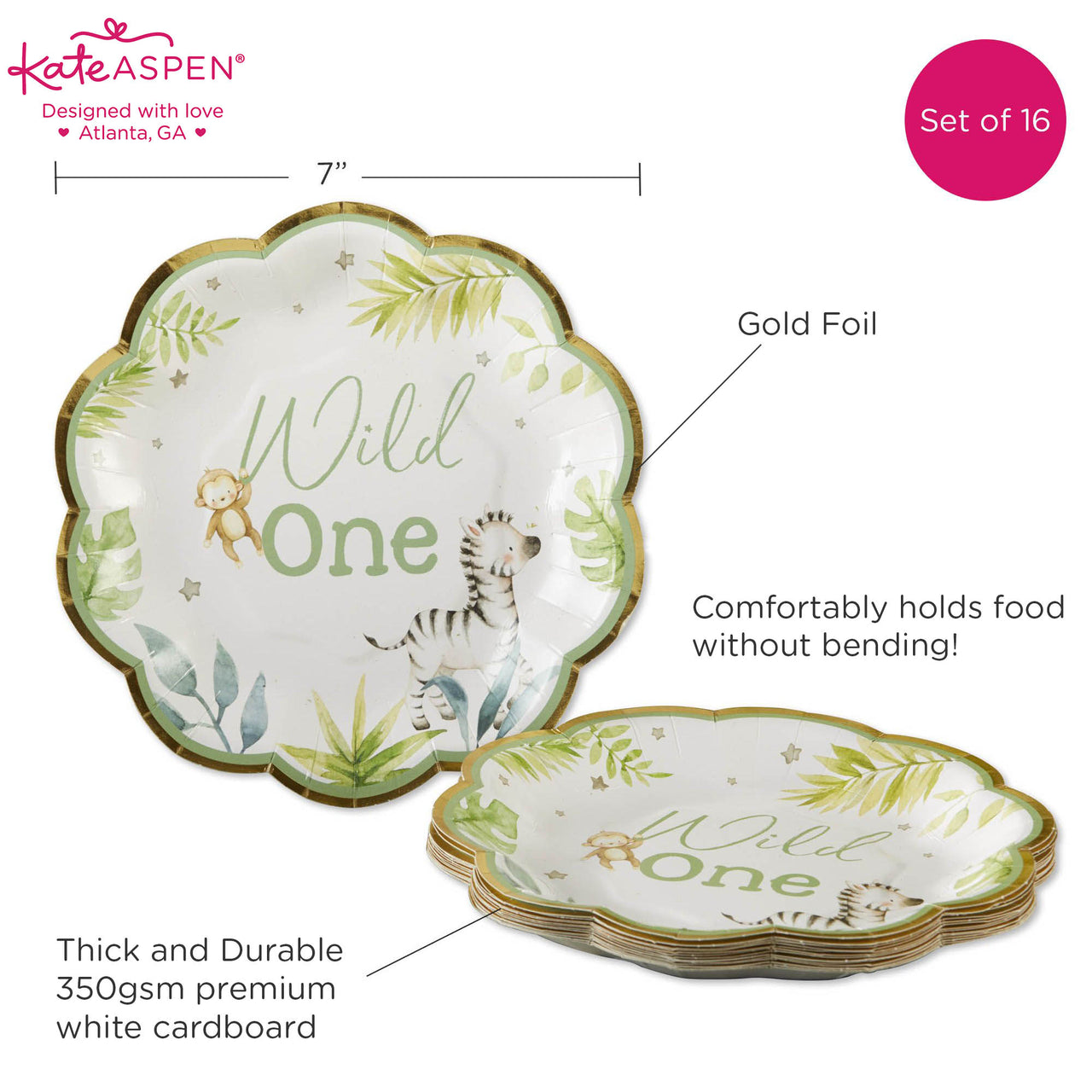 Kate Aspen Sweet As Can Bee 7 in. Premium Paper Plates (Set of 16)
