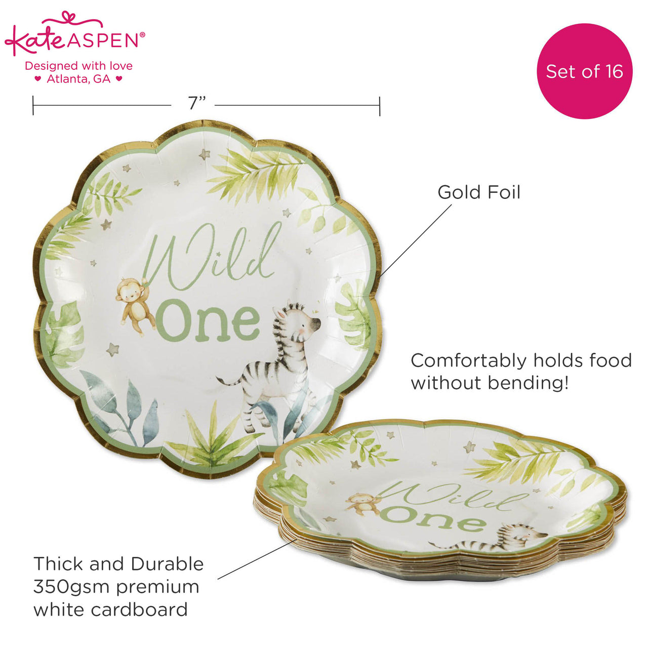 Safari Baby 7 in. Premium Paper Plates (Set of 16) Alternate Image 6, Kate Aspen | Paper Plate