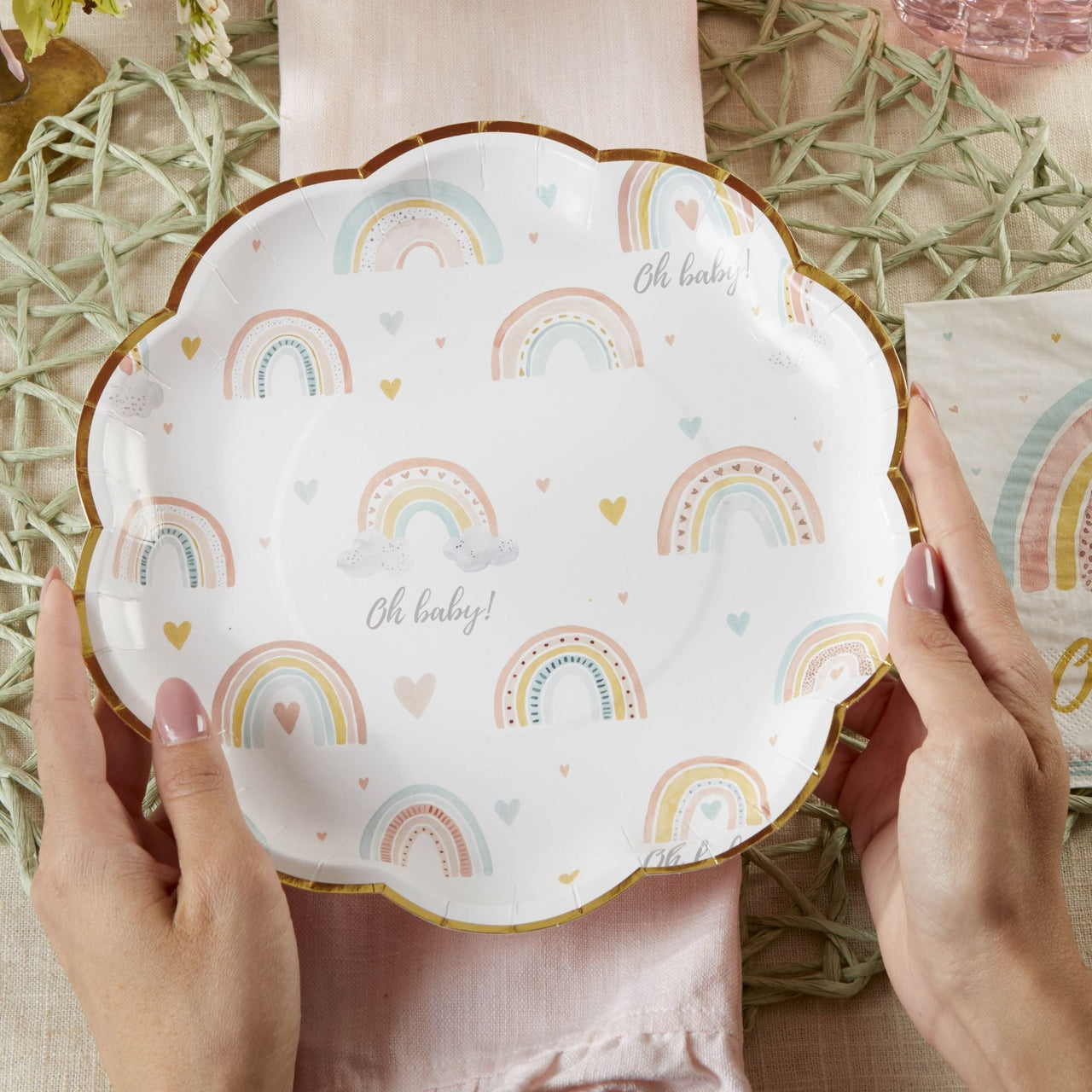 Boho Rainbow Baby 9 in. Premium Paper Plates (Set of 16) Alternate Image 3, Kate Aspen | Paper Plate