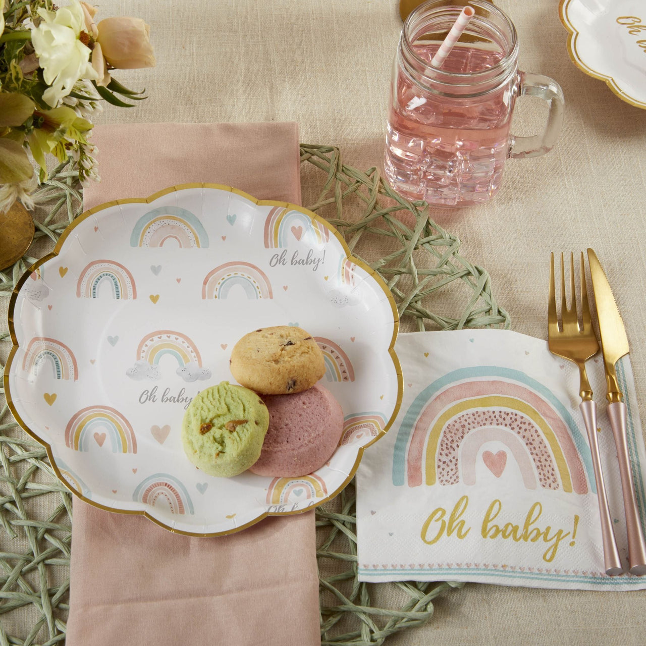 Boho Rainbow Baby 9 in. Premium Paper Plates (Set of 16) Alternate Image 5, Kate Aspen | Paper Plate