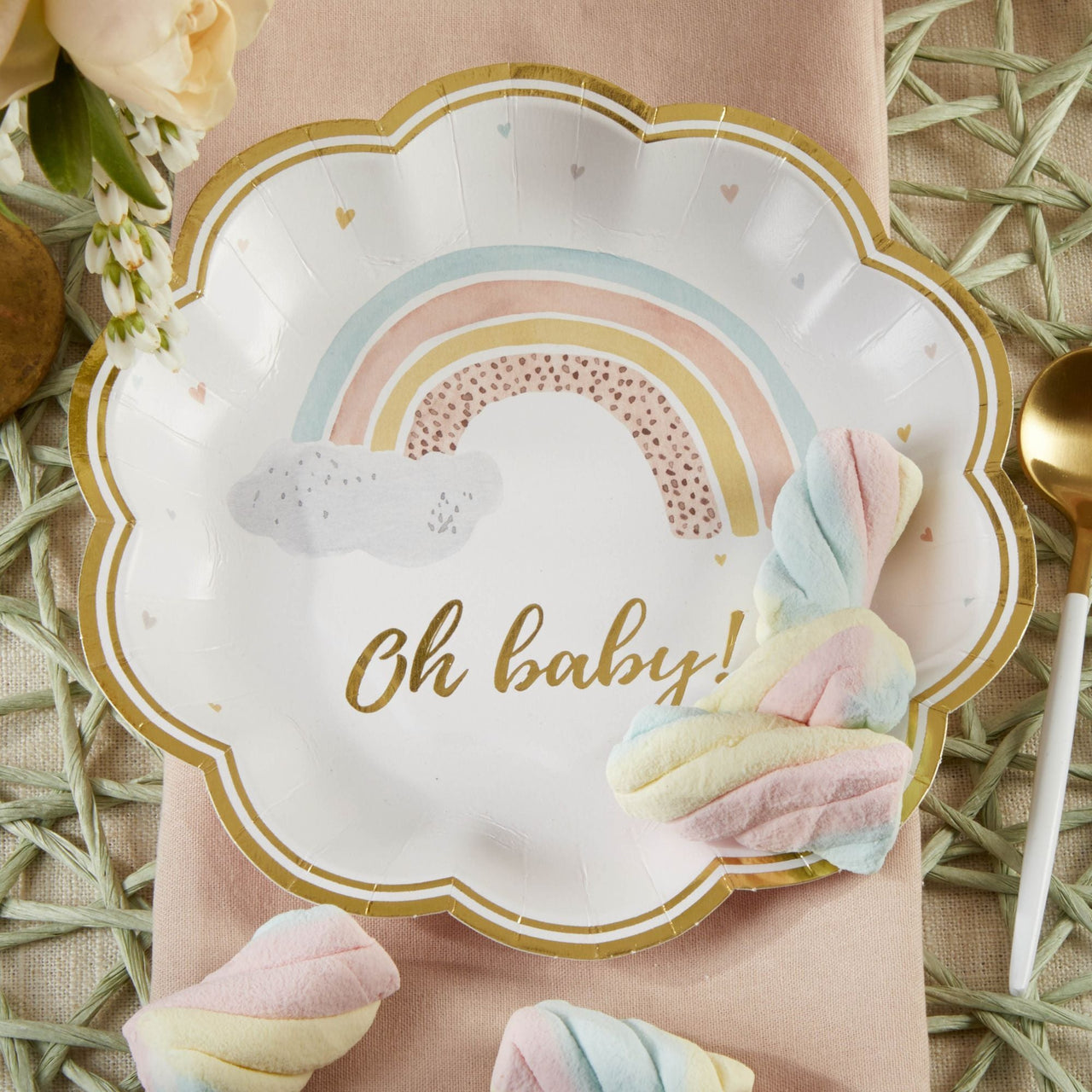 Boho Rainbow Baby 7 in. Premium Paper Plates (Set of 16) Main Image, Kate Aspen | Paper Plate