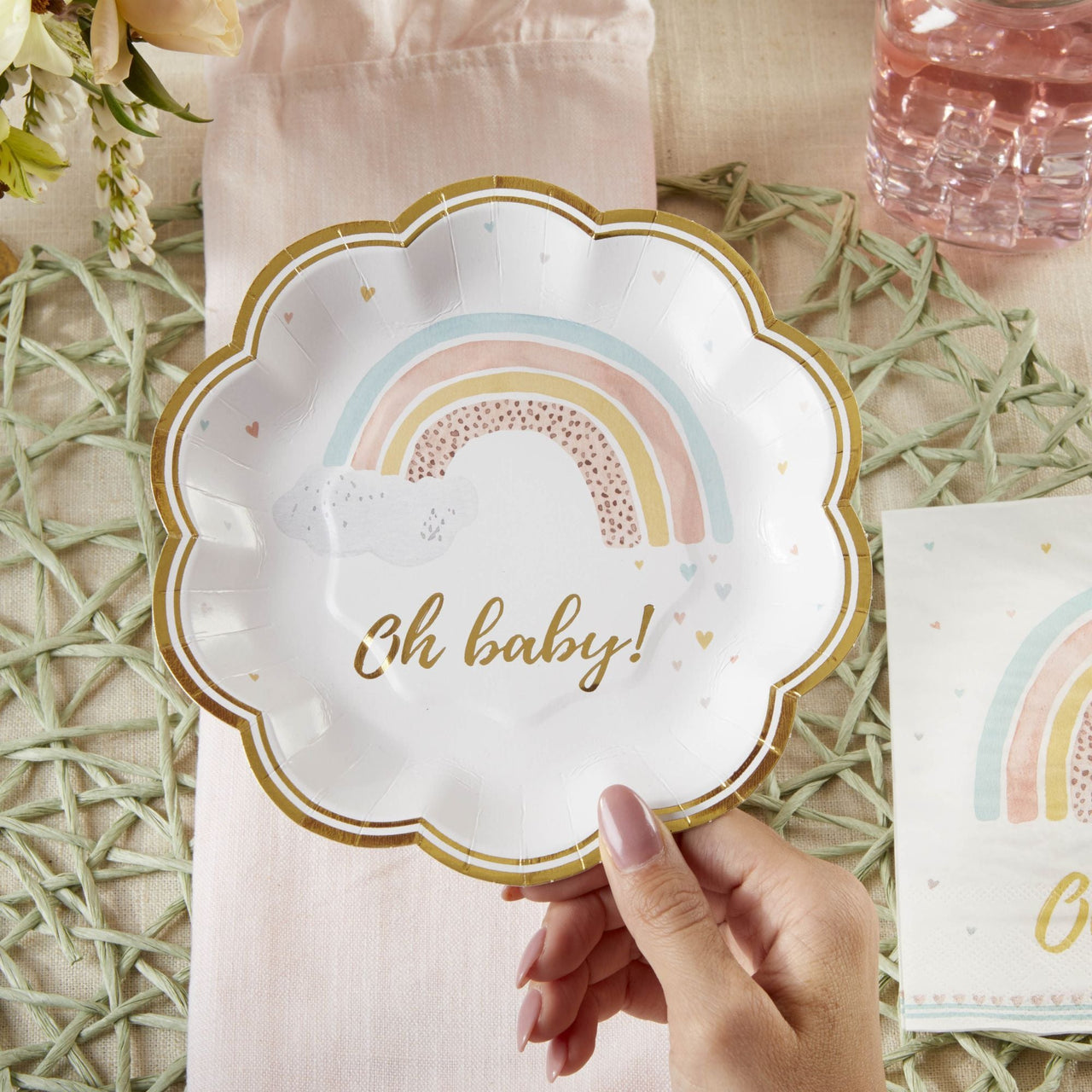 Boho Rainbow Baby 7 in. Premium Paper Plates (Set of 16) Alternate Image 3, Kate Aspen | Paper Plate