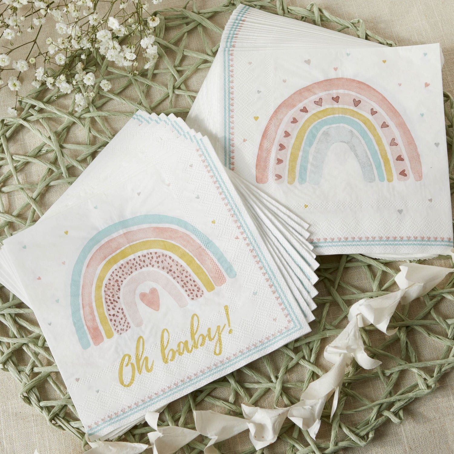 BHIPKOT 40 Serviettes En Papier Boho Arc-en-Ciel – Parfaites Pour Baby Shower, Anniversaire Enfant, Fête Colorée Et Déco De Table (33x33 Cm)