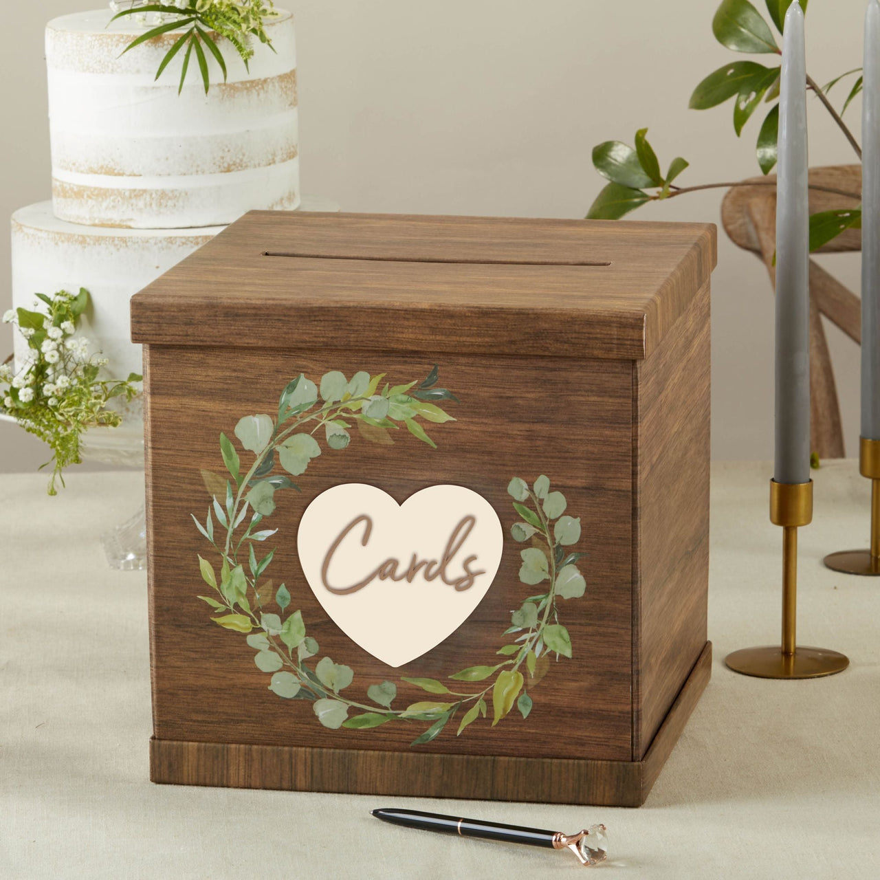 Rustic Brown Wood Card Box Alternate Image 2, Kate Aspen | Card Box